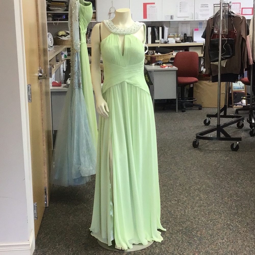 Pearl encrusted formal gown.